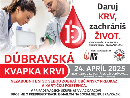 🩸Dúbravská kvapka krvi – Daruj krv, zachráň život! 🩸